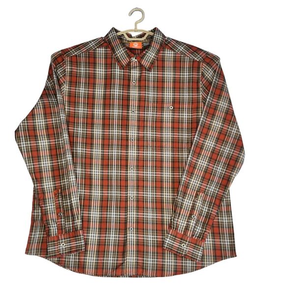 Merrell Mens Shirt Size XXL Orange Plaid Hiking Long Sleeve Button Collared 2XL - Picture 1 of 10